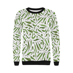 Hand drawn sketch style green Chili peppers patter Women's Crew Neck Sweatshirt