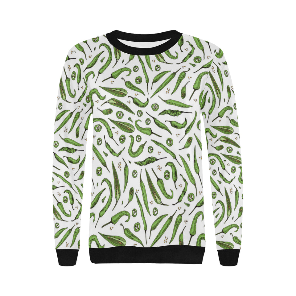 Hand drawn sketch style green Chili peppers patter Women's Crew Neck Sweatshirt