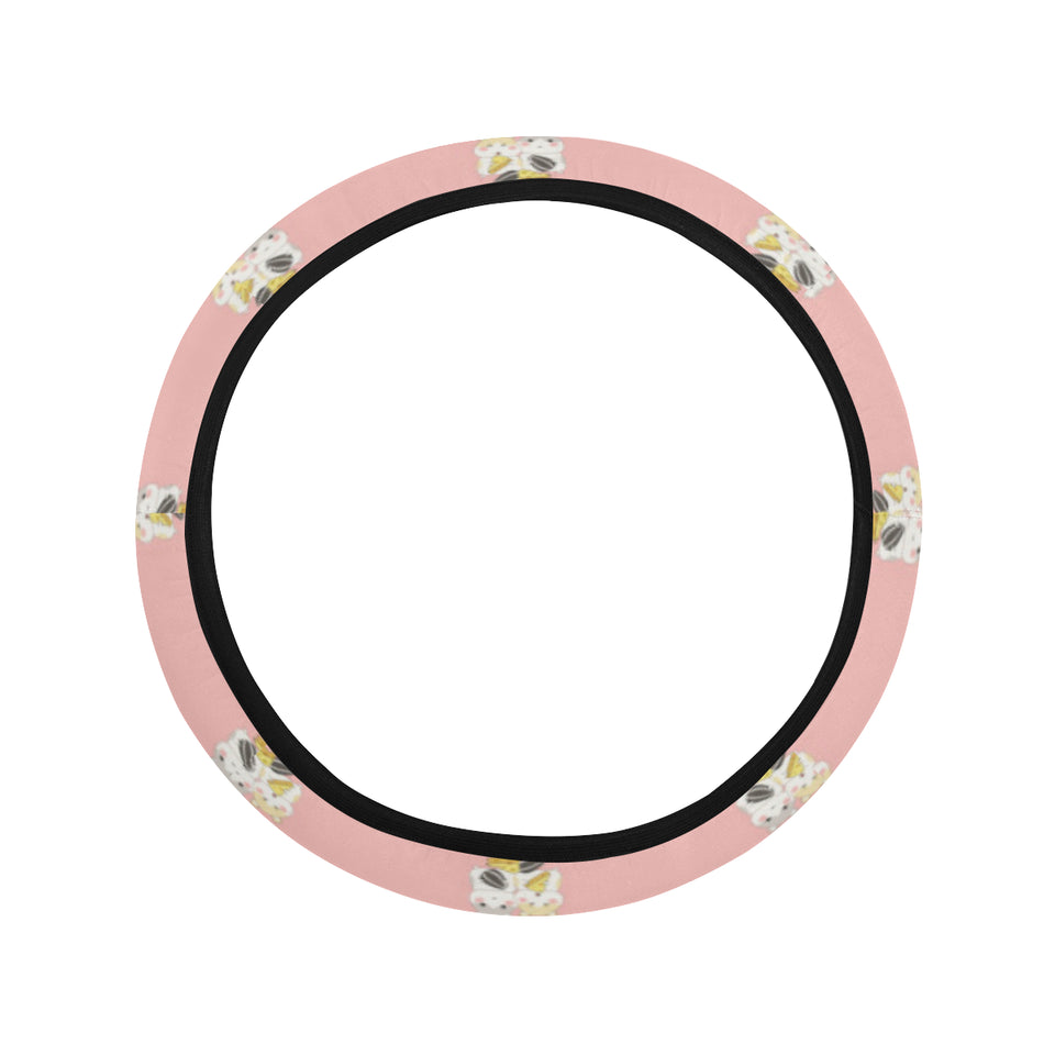 Cute hamster cheese pattern pink background Car Steering Wheel Cover