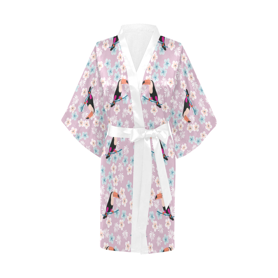 Beautiful toucan flower leaves Women's Short Kimono Robe