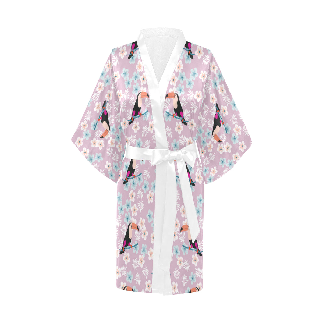 Beautiful toucan flower leaves Women's Short Kimono Robe