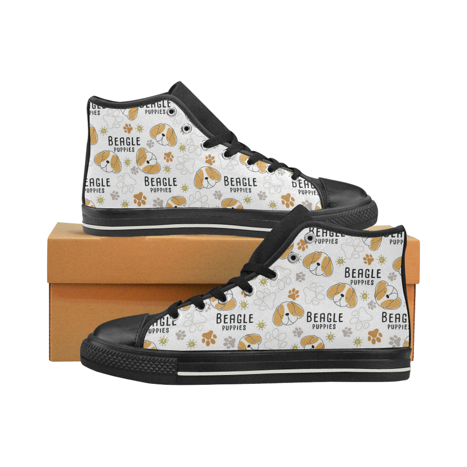 Cute beagle dog pattern background Men's High Top Canvas Shoes Black