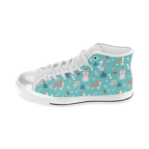 Christmas cute siberian husky puppie pattern Women's High Top Canvas Shoes White