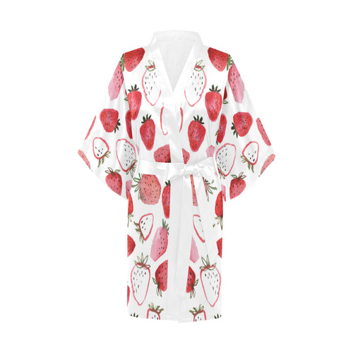 watercolor hand drawn beautiful strawberry pattern Women's Short Kimono Robe
