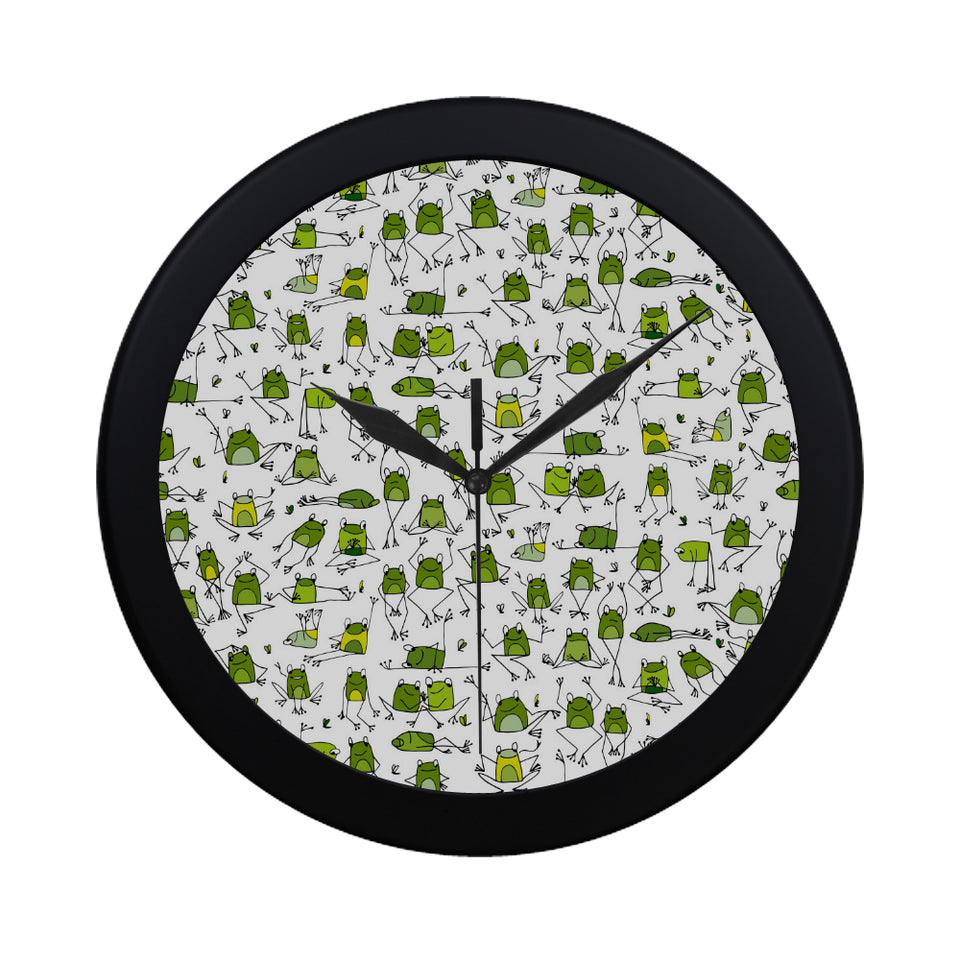 Sketch funny frog pattern Elegant Black Wall Clock