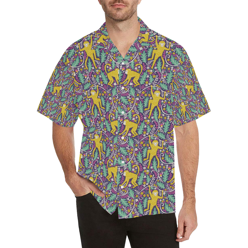 Cute yellow monkey leaves pattern Men's All Over Print Hawaiian Shirt