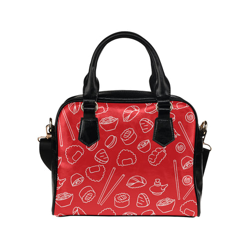 sushi pattern red background Shoulder Handbag