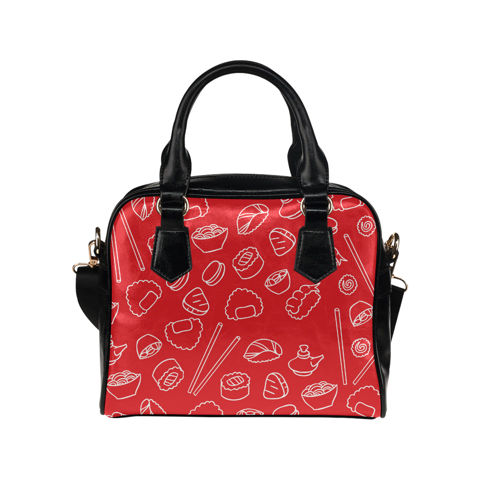 sushi pattern red background Shoulder Handbag