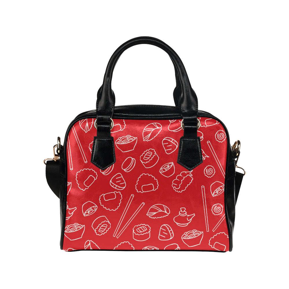 sushi pattern red background Shoulder Handbag