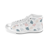 Black Gray Cream coral ginkgo leaves pattern Men's High Top Canvas Shoes White