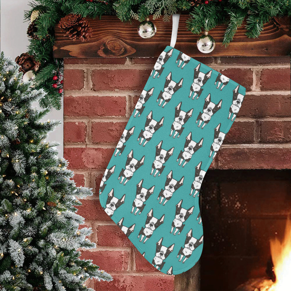 Hand drawn boston terrier dog pattern Christmas Stocking