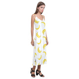 Banana pattern V-Neck Open Fork Long Dress