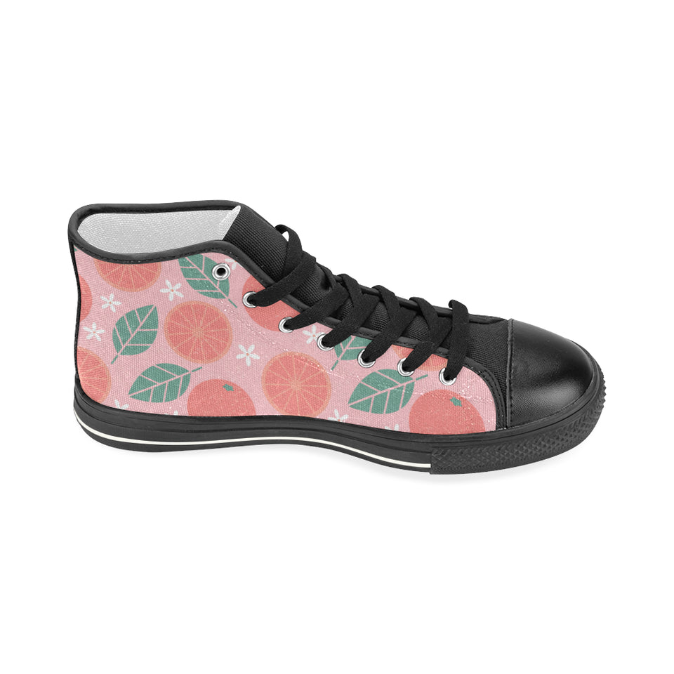 Grapefruit leaves flower pink background Women's High Top Canvas Shoes Black