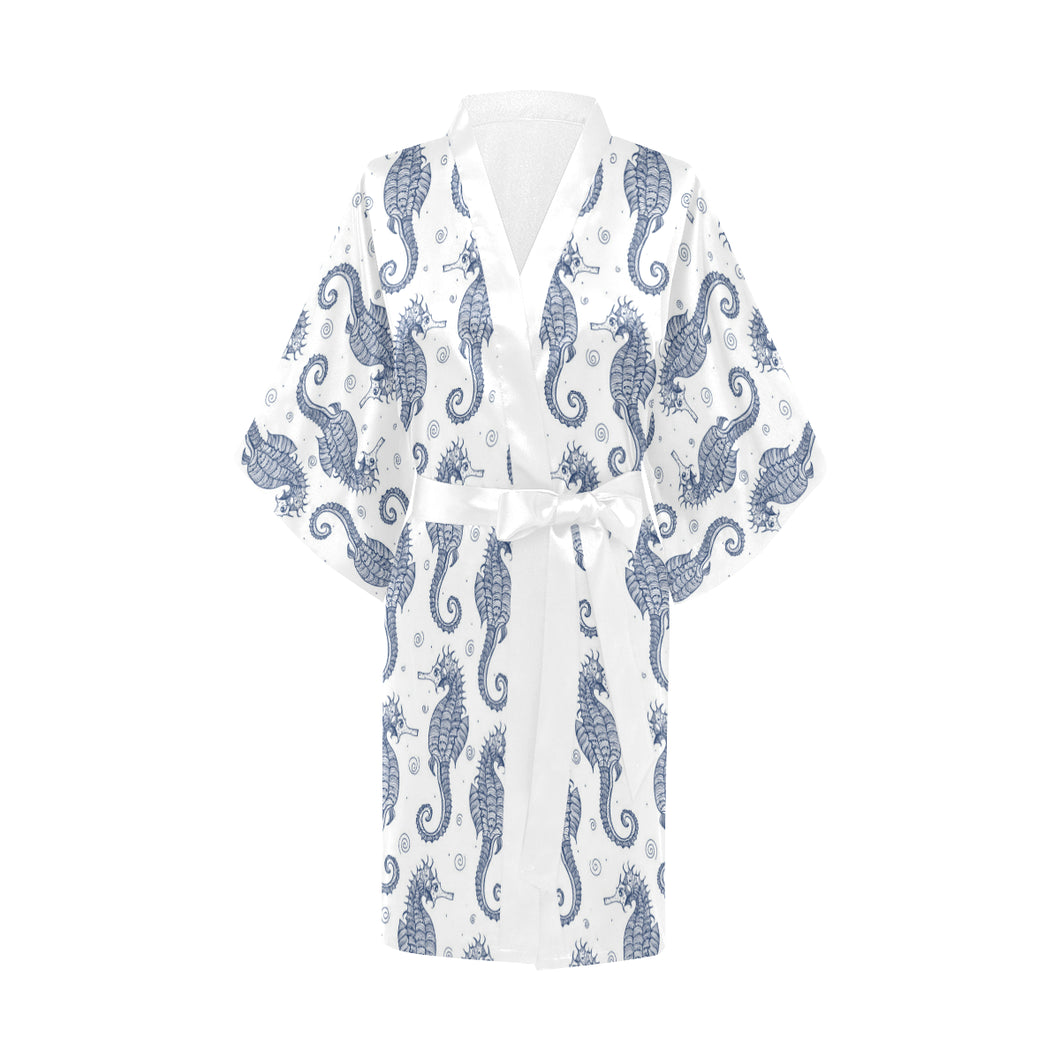 Seahorse pattern background Women's Short Kimono Robe