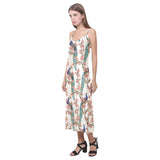 Peacock tropical flower pattern V-Neck Open Fork Long Dress