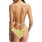 Saxophone cornet pattern yellow background Women's One-Piece Swimsuit