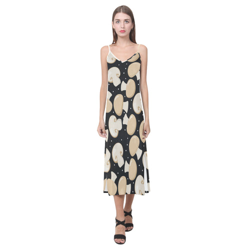 Champignon mushroom pattern V-Neck Open Fork Long Dress
