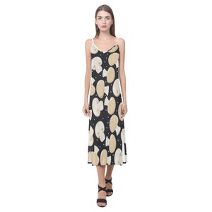 Champignon mushroom pattern V-Neck Open Fork Long Dress
