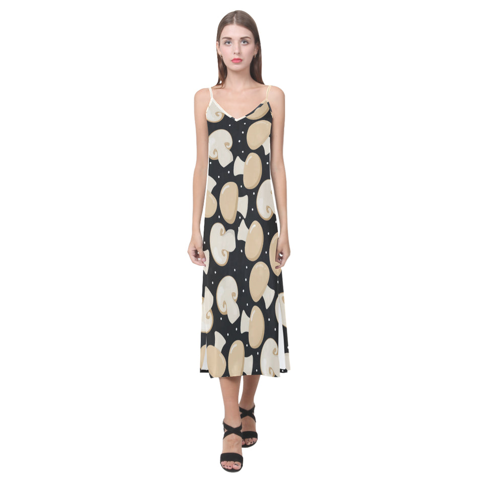 Champignon mushroom pattern V-Neck Open Fork Long Dress