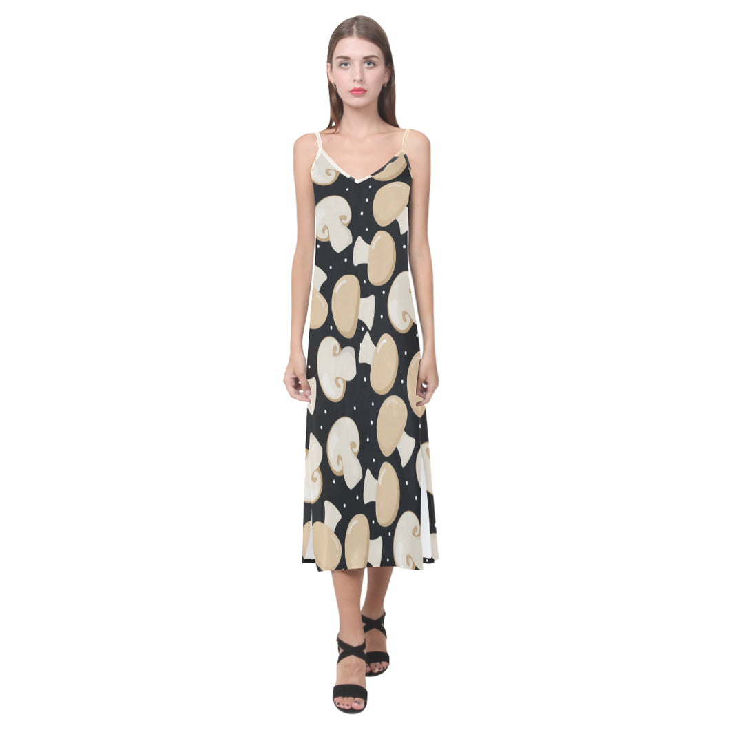 Champignon mushroom pattern V-Neck Open Fork Long Dress
