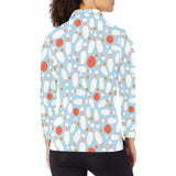 Bowling ball bowling pins blue blackground Women's Long Sleeve Polo Shirt