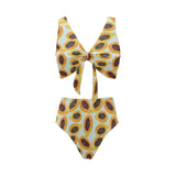Watercolor papaya pattern Chest Bowknot High Waisted Bikini Swimsuit