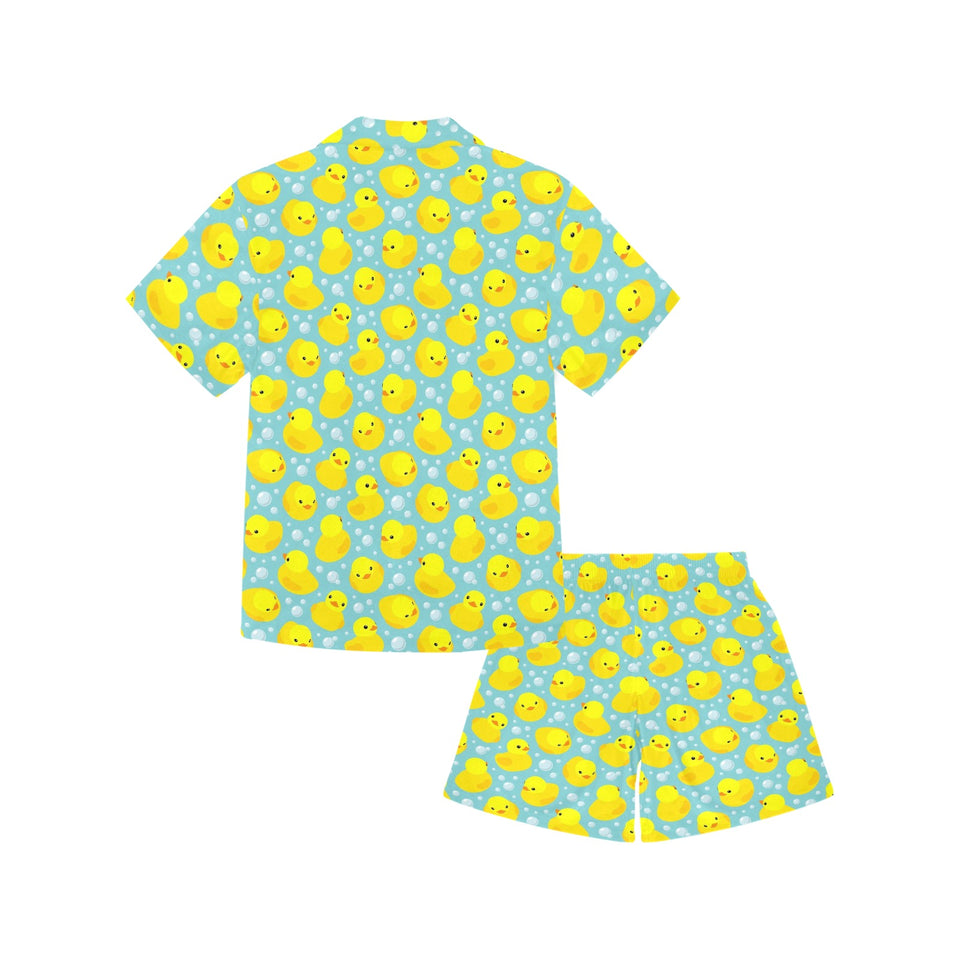 Duck Pattern Print Design 03 Kids' Boys' Girls' V-Neck Short Pajama Set