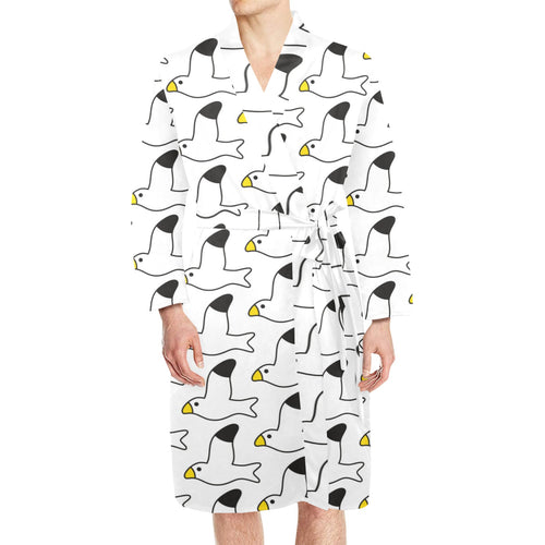 Seagull Pattern Print Design 05 Men's Long Sleeve Belted Night Robe