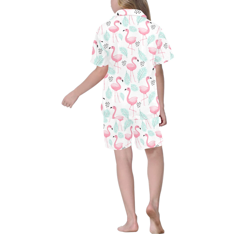 Cute flamingo pattern Kids' Boys' Girls' V-Neck Short Pajama Set
