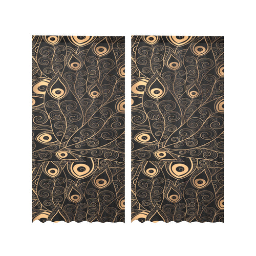 Gold peacock feather pattern Gauze Curtain