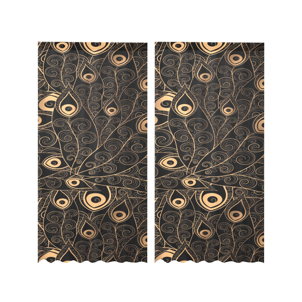 Gold peacock feather pattern Gauze Curtain