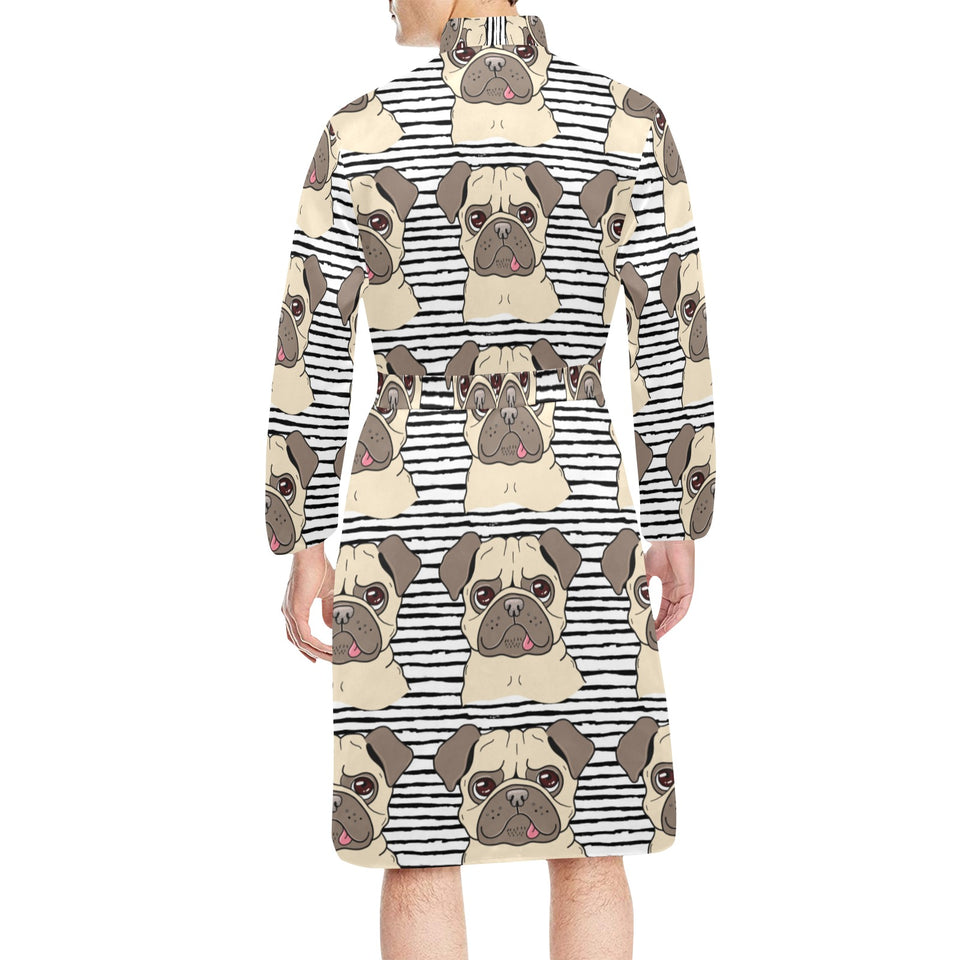 Happy pug pattern Men's Long Sleeve Belted Night Robe