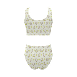 Cute cartoon frog baby pattern Chest Bowknot High Waisted Bikini Swimsuit