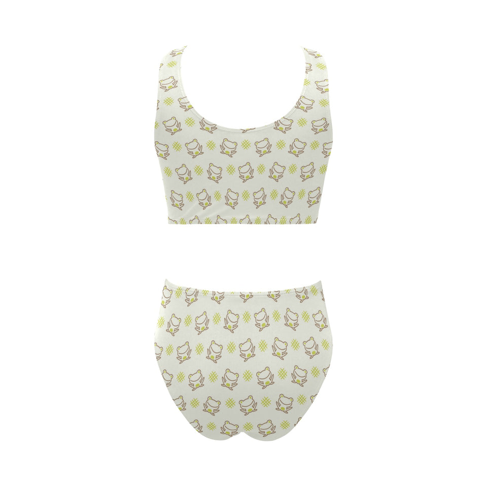 Cute cartoon frog baby pattern Chest Bowknot High Waisted Bikini Swimsuit