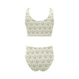Cute cartoon frog baby pattern Chest Bowknot High Waisted Bikini Swimsuit