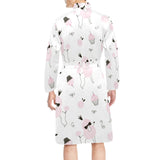 Poodle dog rose cake pattern Men's Long Sleeve Belted Night Robe