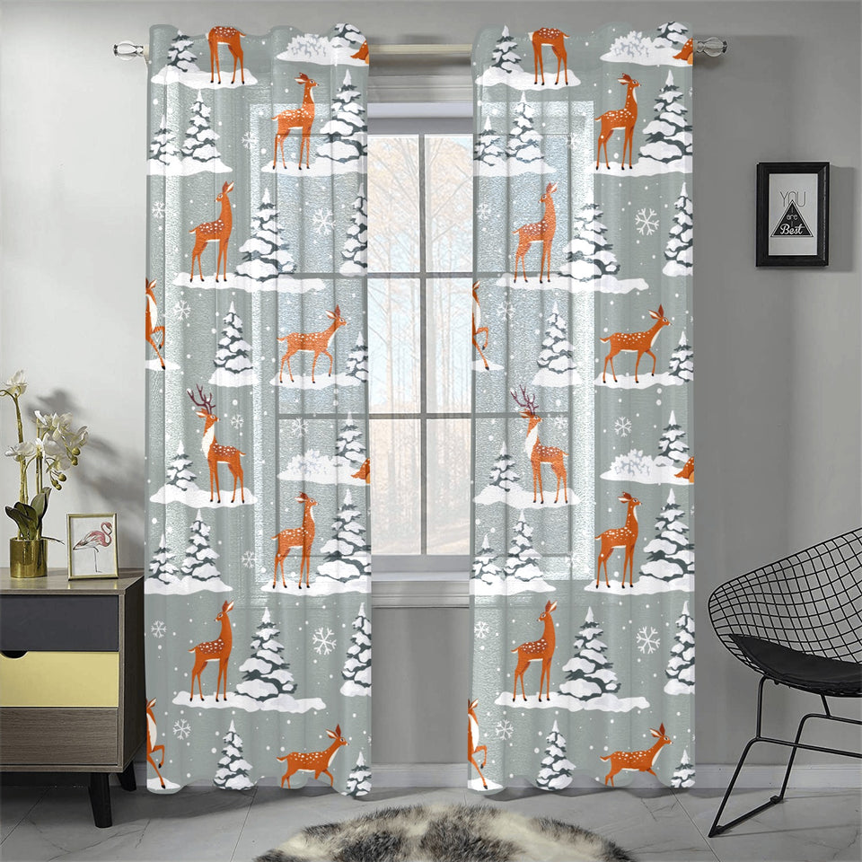 Beautiful deers Winter Christmas Gauze Curtain