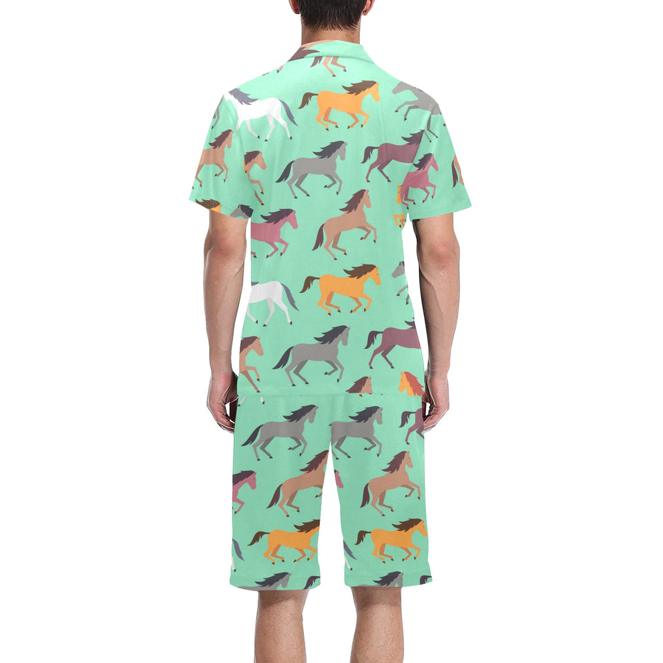 Colorful horses pattern Men's V-Neck Short Pajama Set