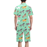 Colorful horses pattern Men's V-Neck Short Pajama Set