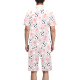 Cute panda ballon heart pattern Men's V-Neck Short Pajama Set