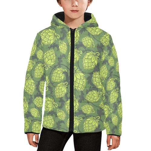 Hop pattern Hop cone background Kids' Boys' Girls' Padded Hooded Jacket