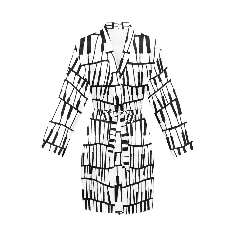 Piano Pattern Print Design 03 Women's Long Sleeve Belted Night Robe