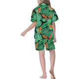 heliconia flower palm monstera leaves black backgr Kids' Boys' Girls' V-Neck Short Pajama Set