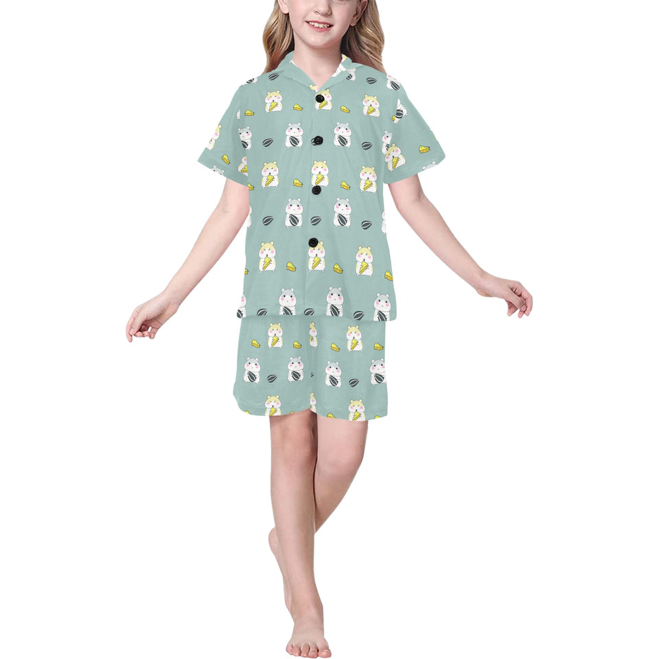 Cute hamster cheese pattern Kids' Boys' Girls' V-Neck Short Pajama Set