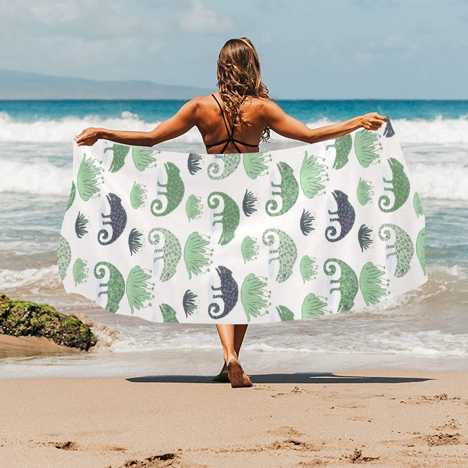 Chameleon lizard succulent plant pattern Beach Towel