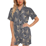 Gold ginkgo leaves Women's V-Neck Short Pajama Set