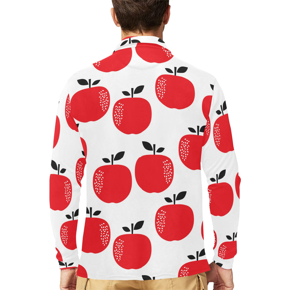 red apples white background Men's Long Sleeve Polo Shirt