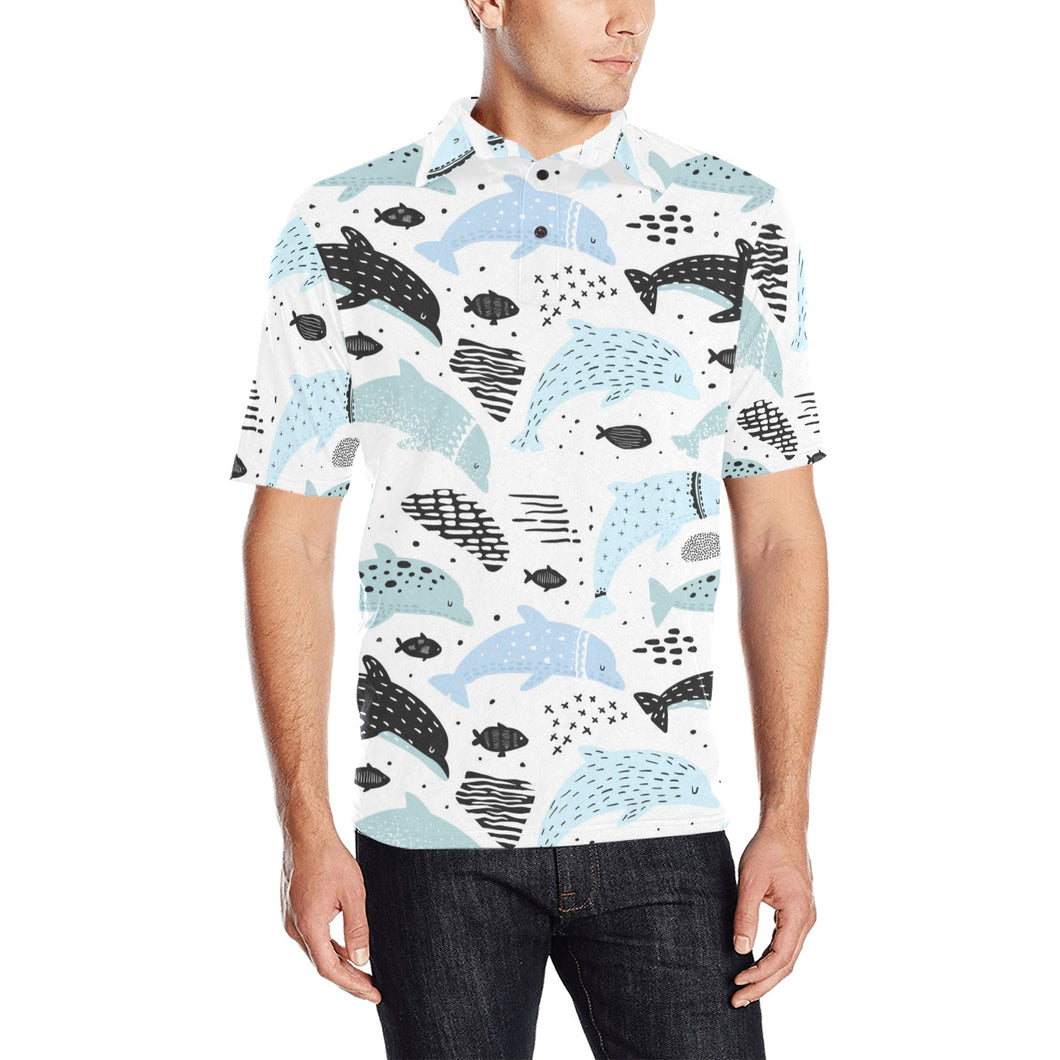 Cute dolphins Childish Style pattern Men's All Over Print Polo Shirt