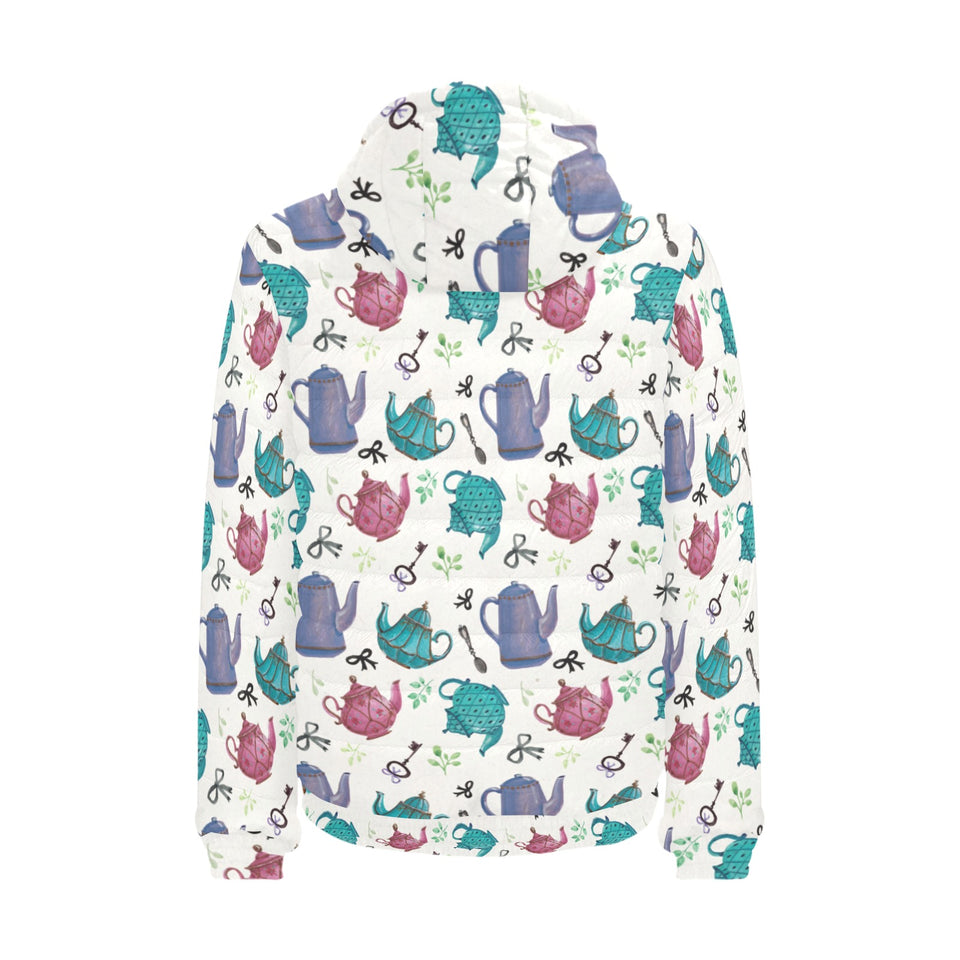 Tea pots Pattern Print Design 05 Men's Padded Hooded Jacket