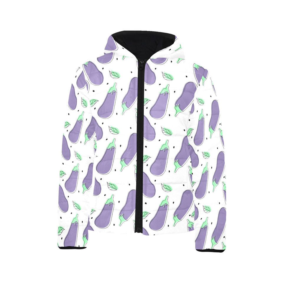 Eggplant Pattern Print Design 05 Kids' Boys' Girls' Padded Hooded Jacket